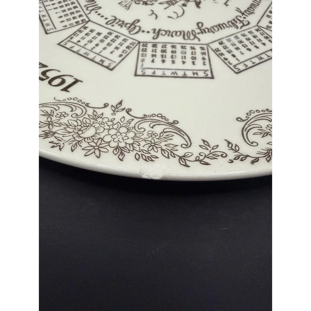 Vintage 1952 Calendar Plate Windmill Sailing Ships Brown Transferware 10